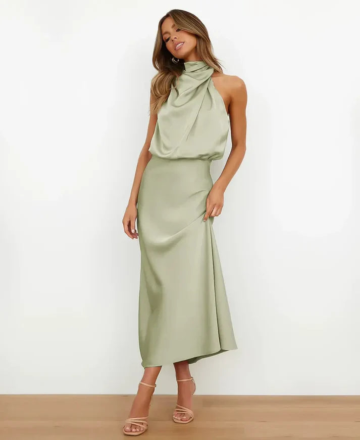 Satin halter midi dress - Isabelle