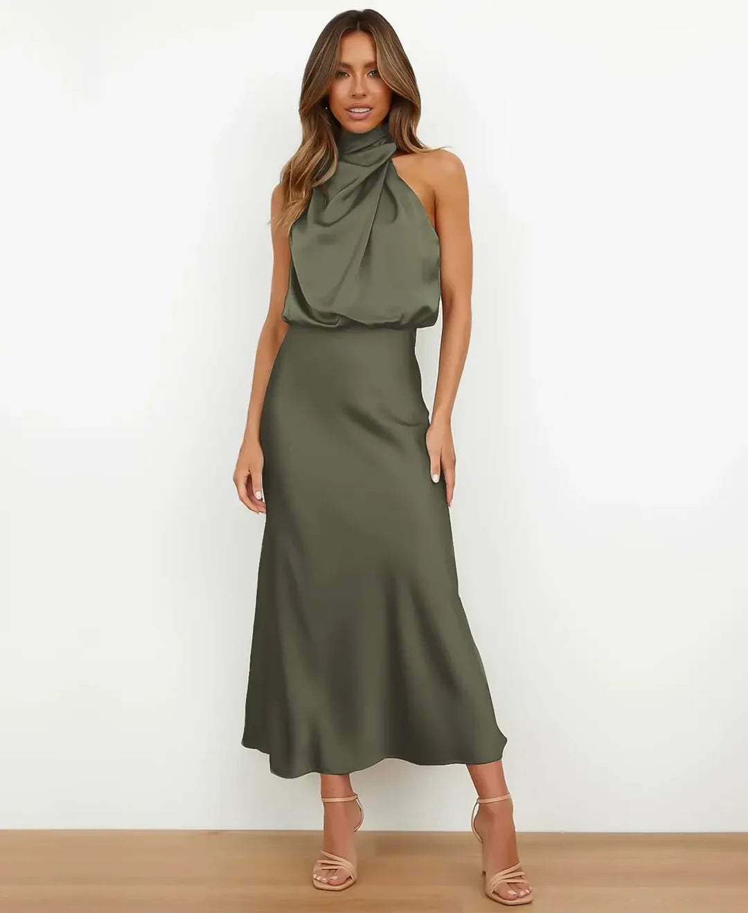 Satin halter midi dress - Isabelle