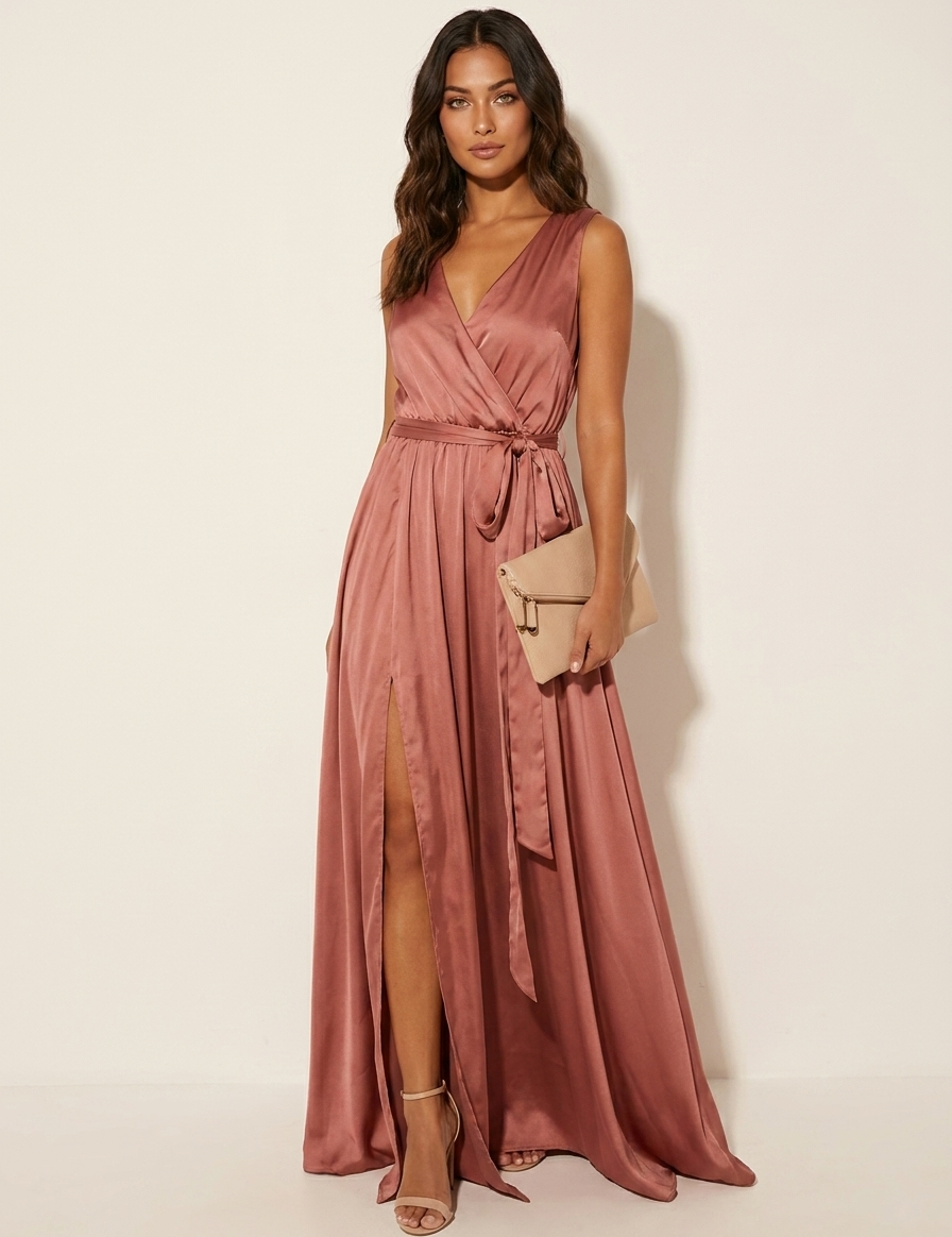 Satin maxi wrap dress - Valentina