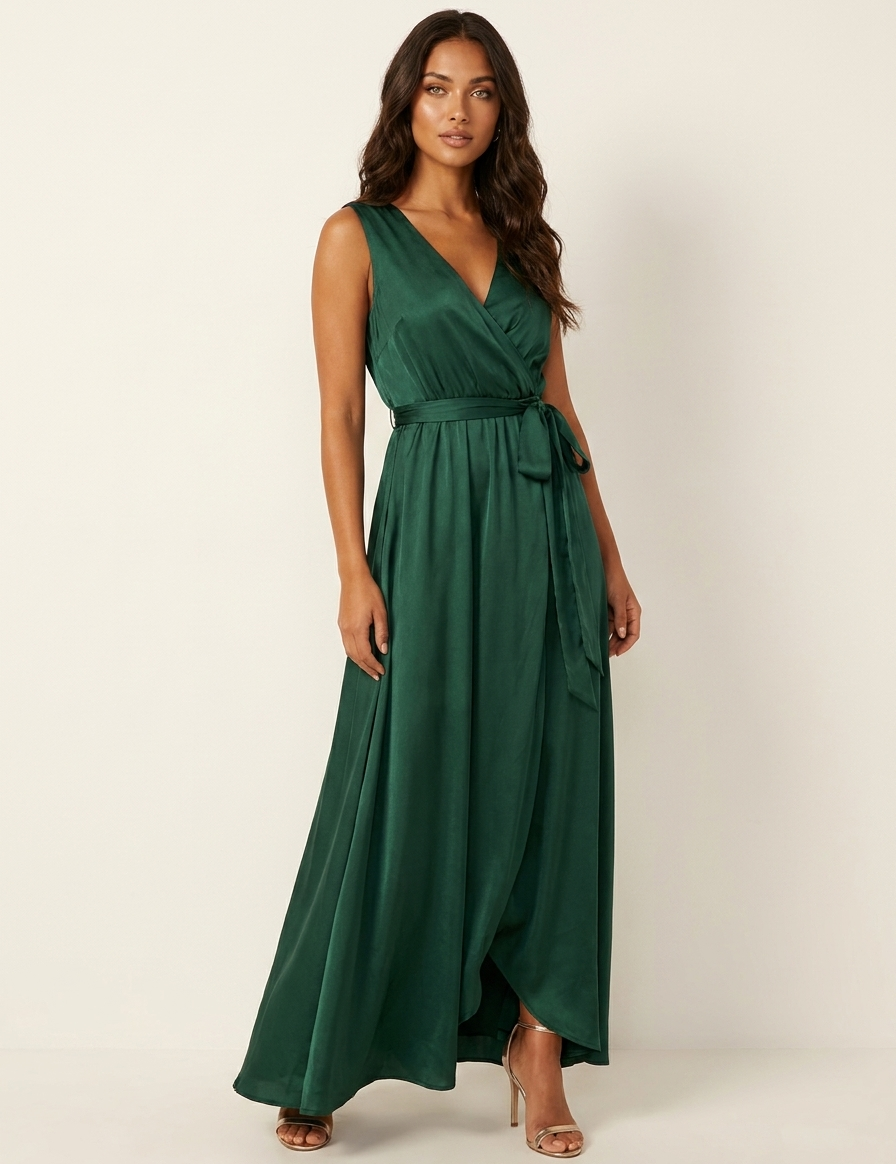 Satin maxi wrap dress - Valentina