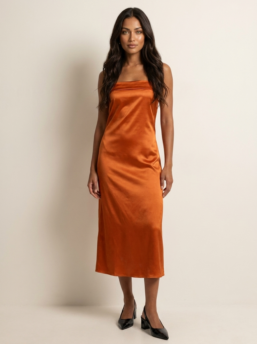 Satijnen midi jurk met open rug - Serena