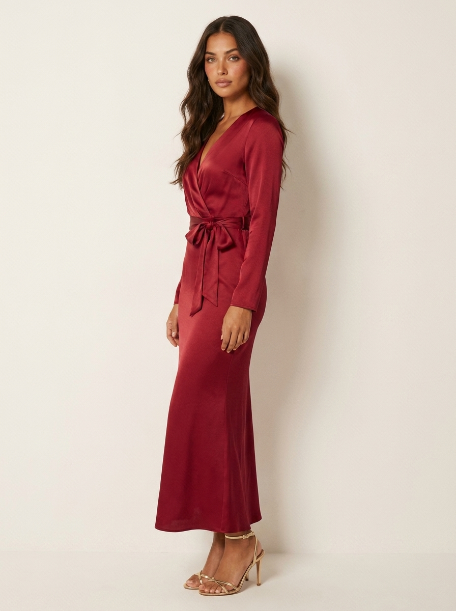 Satijnen wikkel maxi jurk - Isabella
