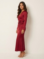 Satijnen wikkel maxi jurk - Isabella