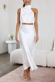 Satijnen haltertop en maxi rok set – Elira
