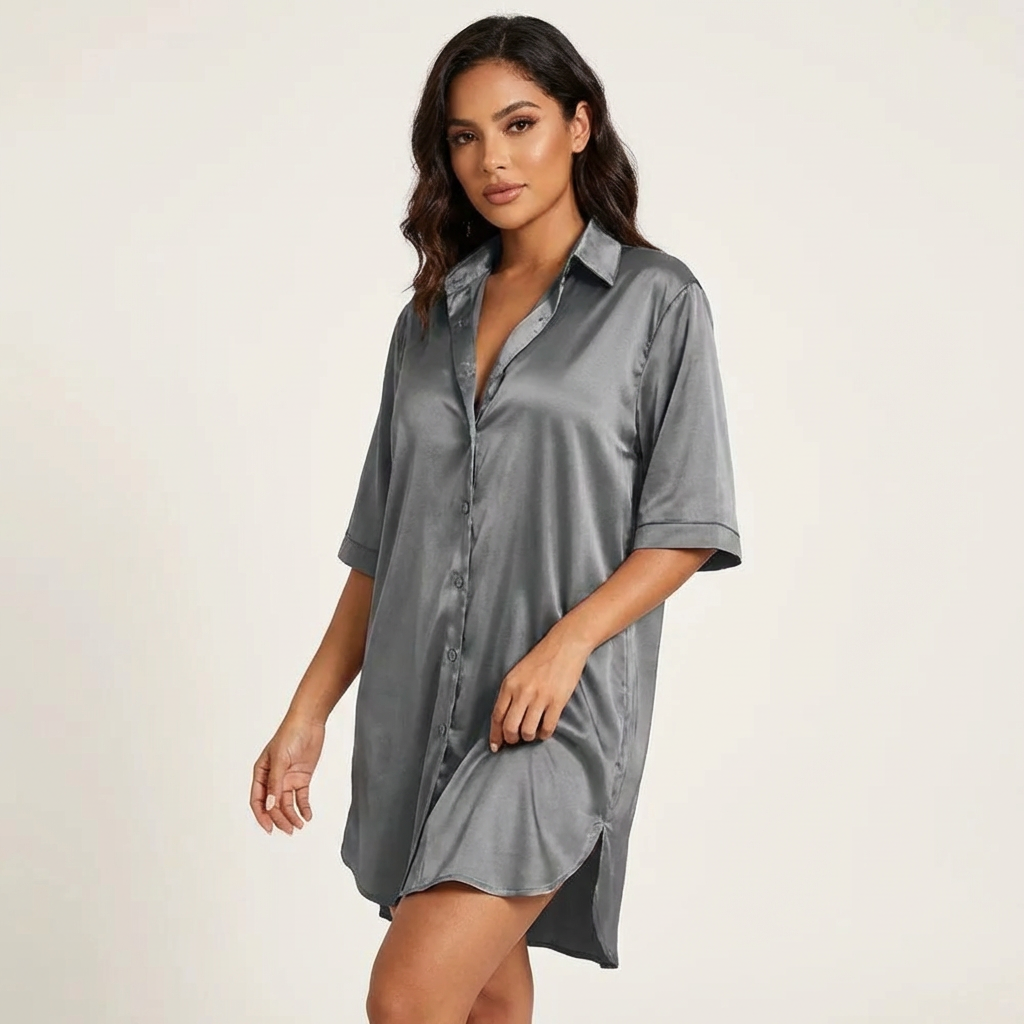 Satin nightgown with buttons and slit – Elara