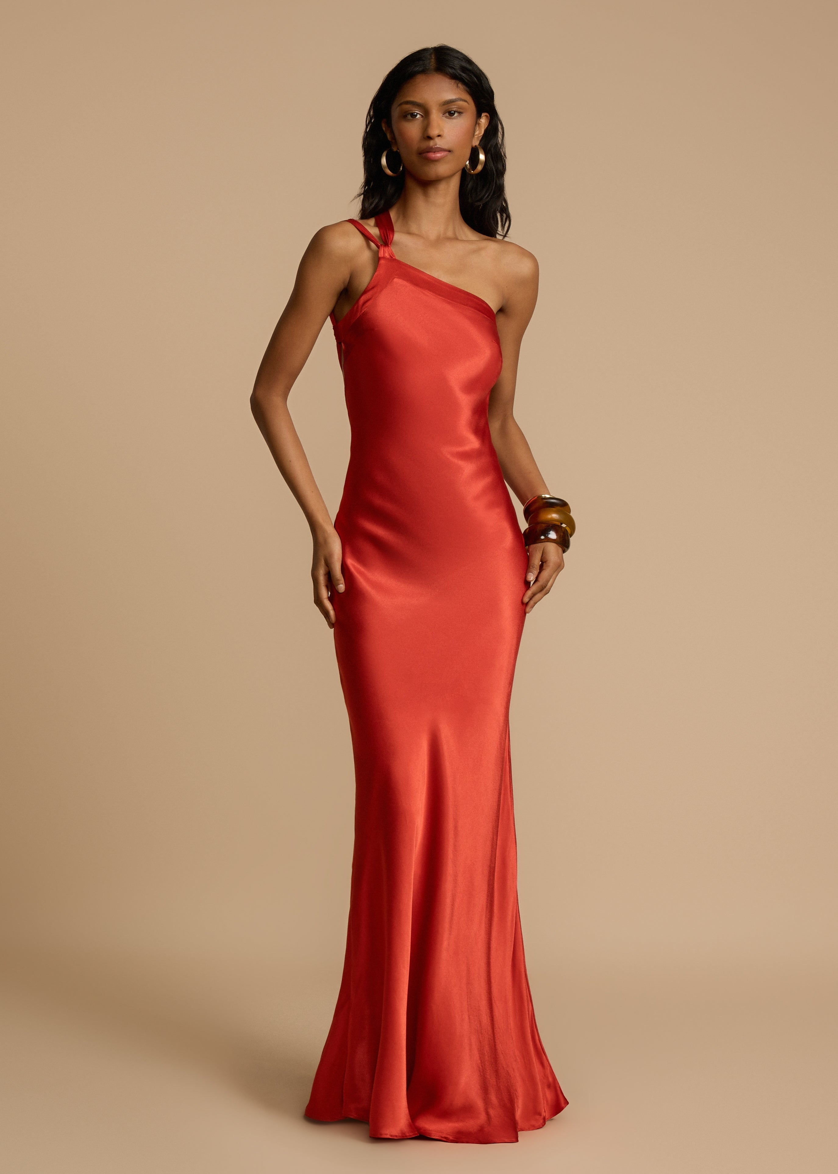 Satijnen one shoulder maxi jurk dames – Valérie