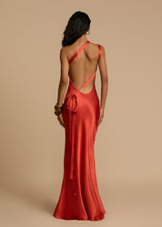 Satijnen one shoulder maxi jurk dames – Valérie