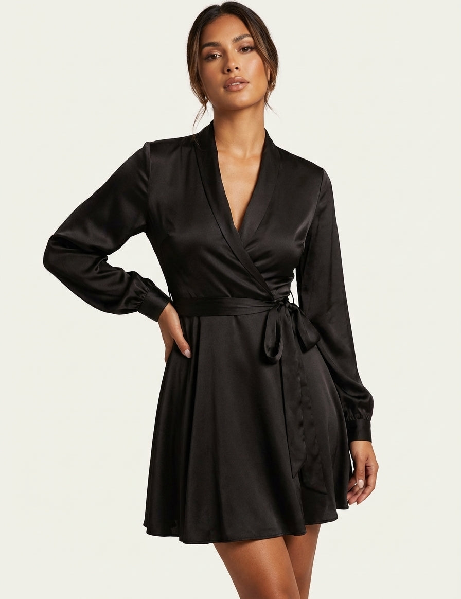 Satin wrap dress with a tie belt – Vivienne