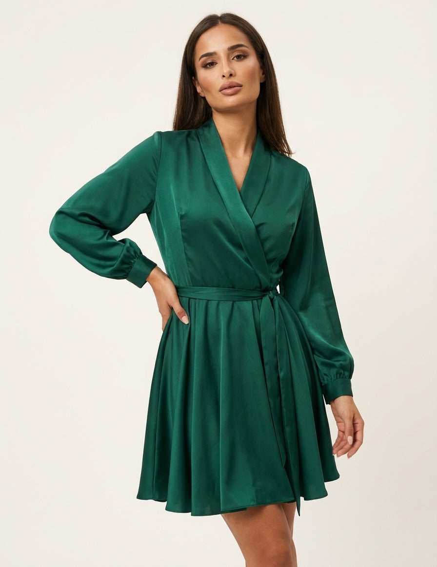 Satin wrap dress with a tie belt – Vivienne
