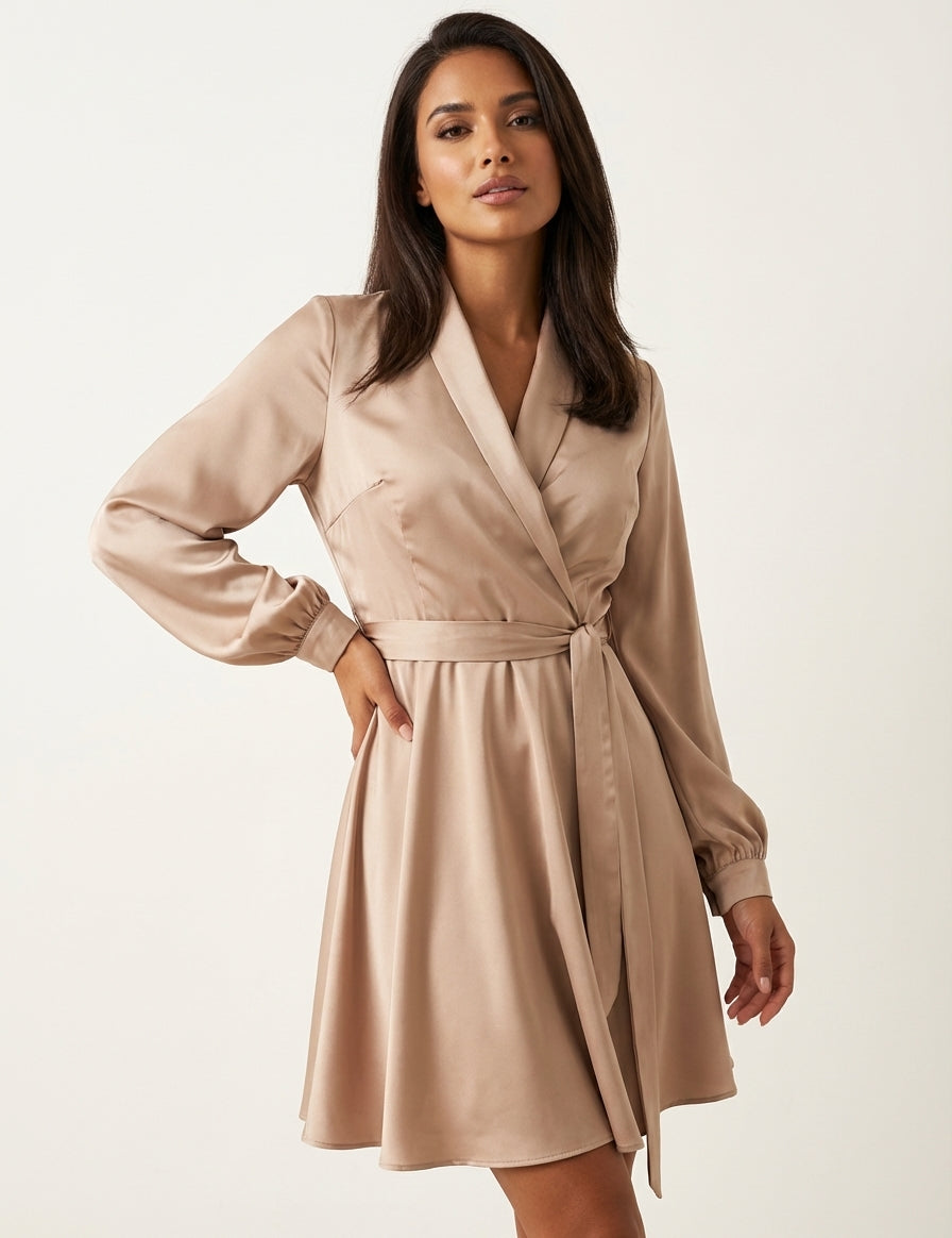Satin wrap dress with a tie belt – Vivienne
