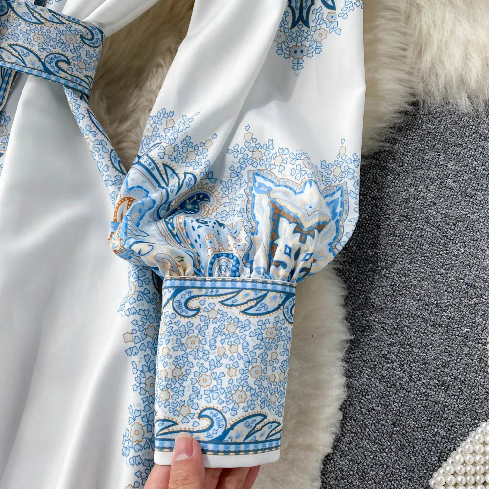 Bloemenjurk met ceintuur en kraag - Arabella