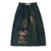 Speelse denim maxi rok met borduurdetails – Elodie