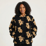 Speelse teddy sherpa hoodie met berenprint – Liora