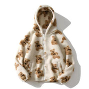 Speelse teddy sherpa hoodie met berenprint – Liora
