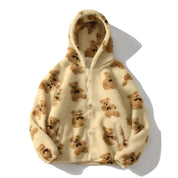 Speelse teddy sherpa hoodie met berenprint – Liora