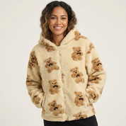 Speelse teddy sherpa hoodie met berenprint – Liora