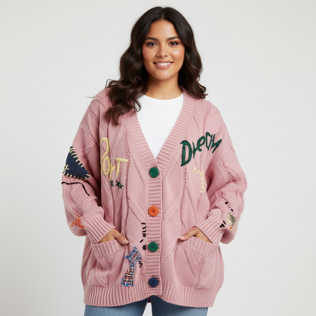 Speels gebreid dames vest met patchwork details – Demi