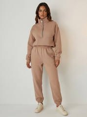 Sportieve dames set met half-zip trui en comfortabele broek