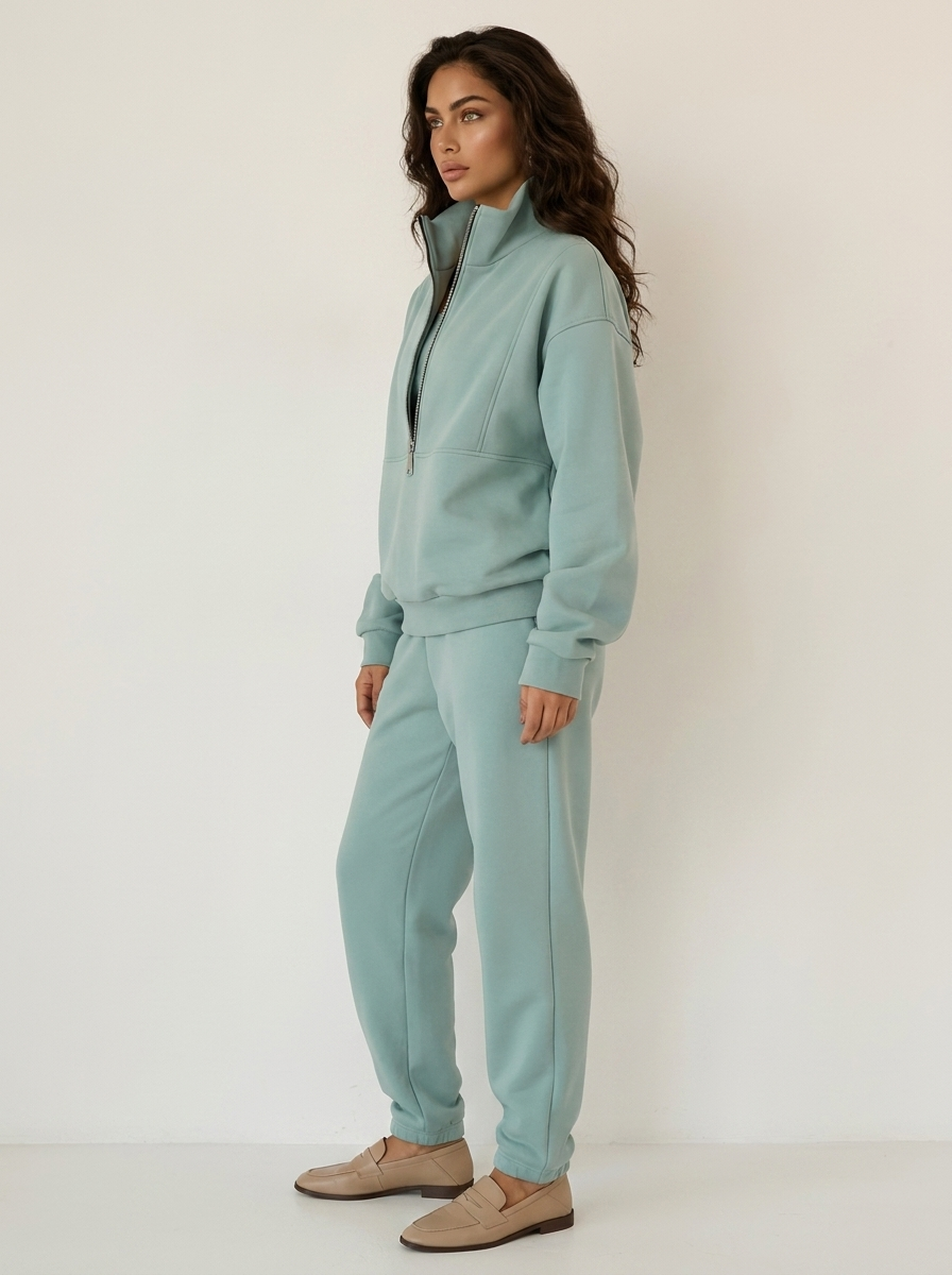 Sportieve dames set met half-zip trui en comfortabele broek