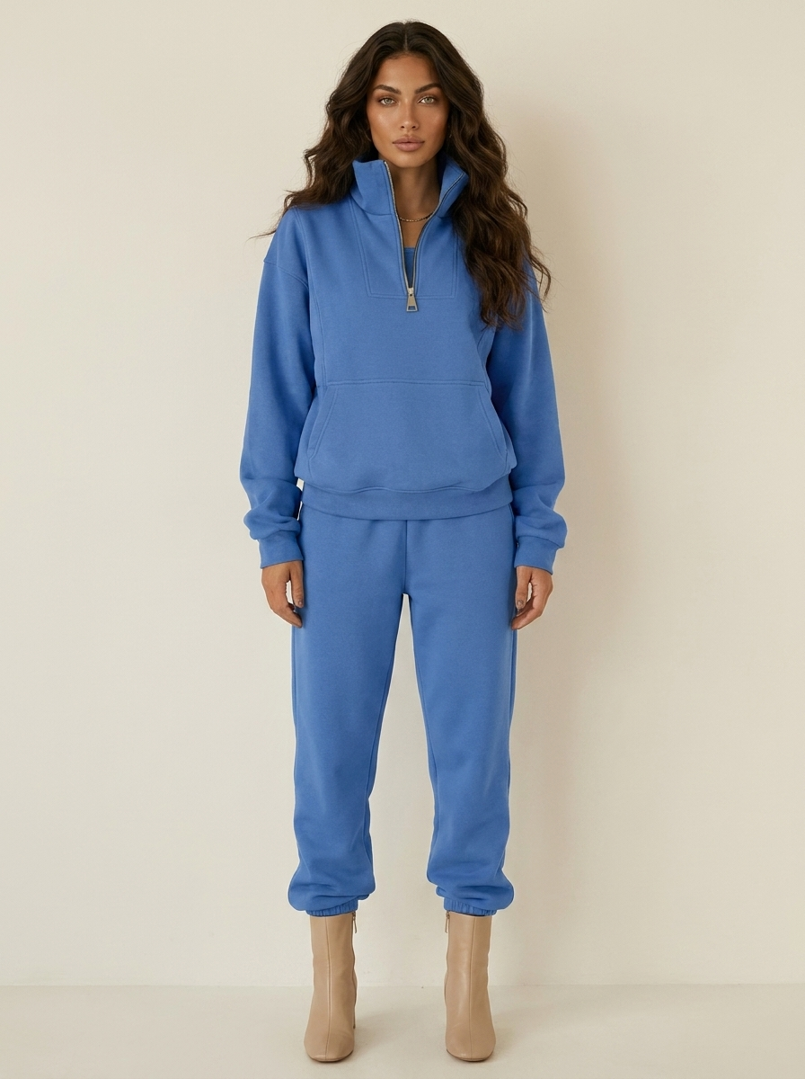Sportieve dames set met half-zip trui en comfortabele broek