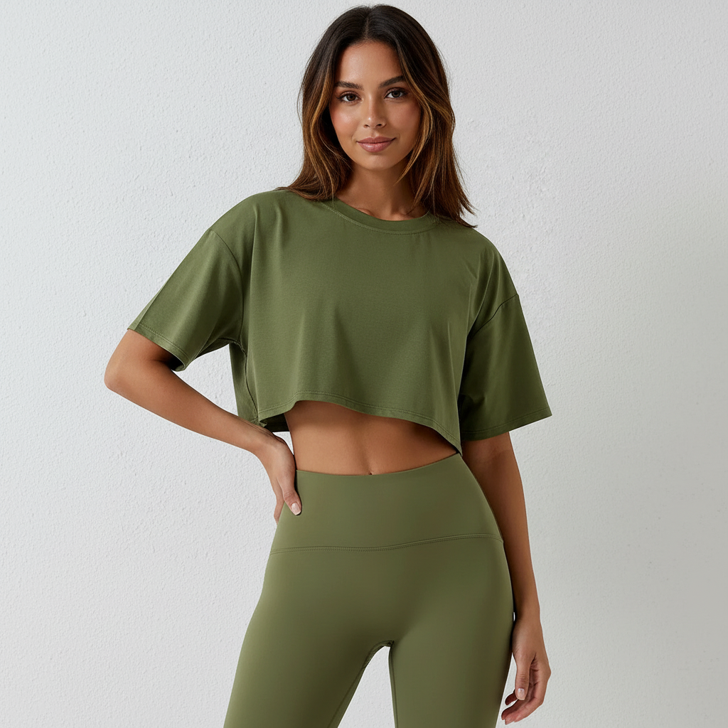 Sportieve cropped dames top met korte mouwen – Arlette