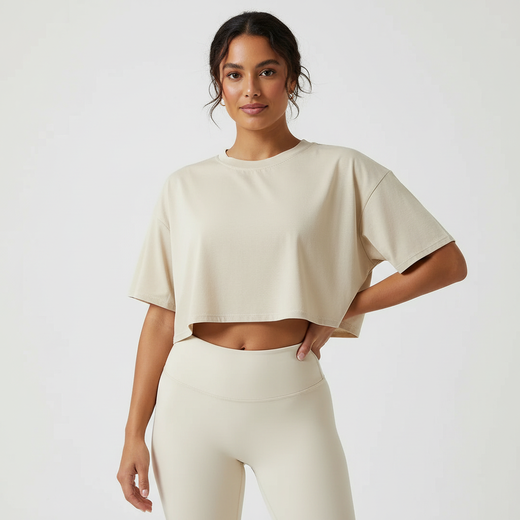 Sportieve cropped dames top met korte mouwen – Arlette