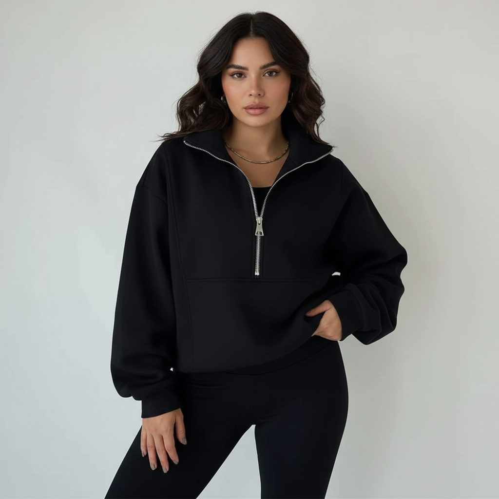 Sportieve dames set met half-zip trui en comfortabele broek