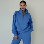 Sportieve dames set met half-zip trui en comfortabele broek