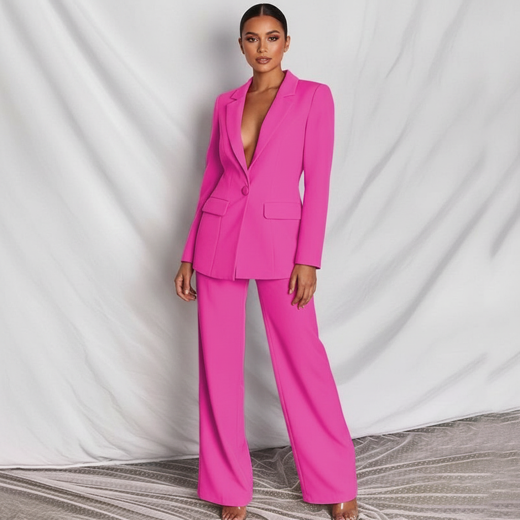 Stijlvol damespak met blazer en wide leg broek – Amélie