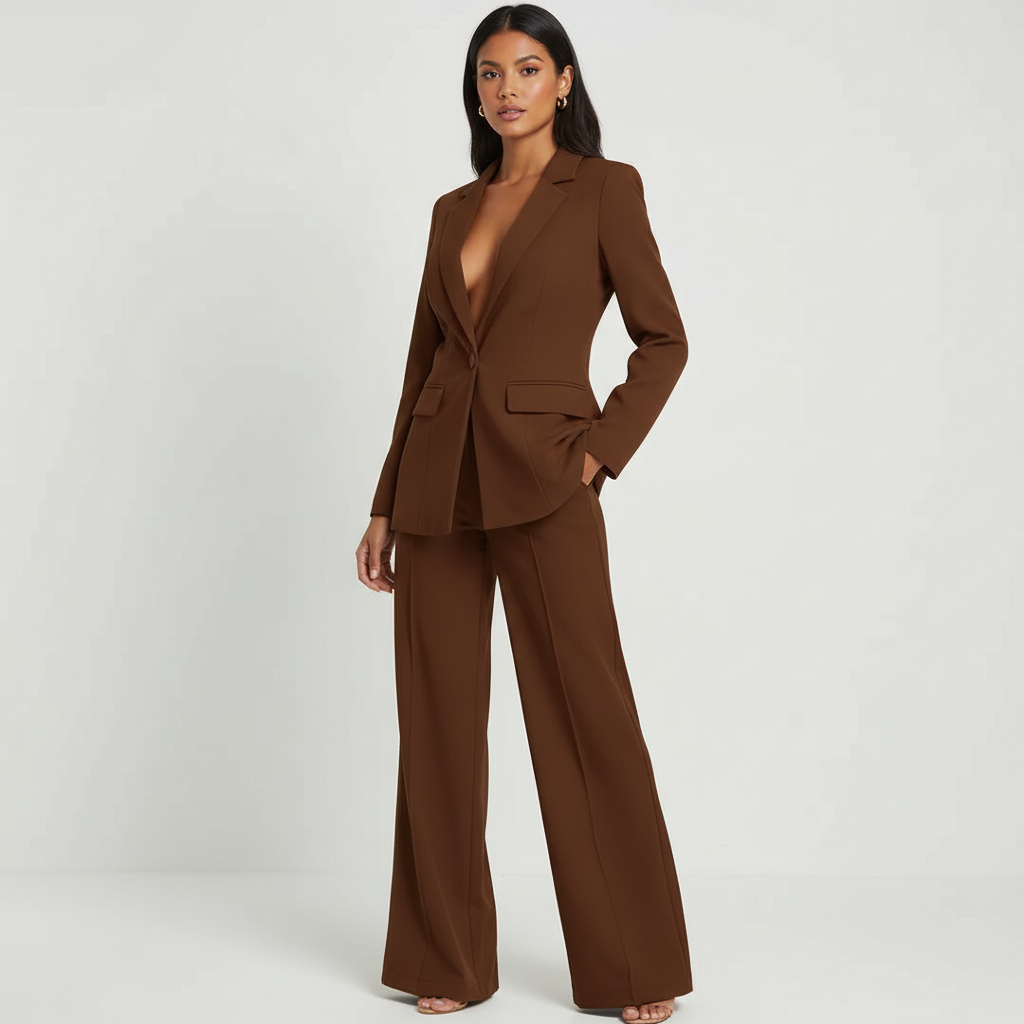 Stijlvol damespak met blazer en wide leg broek – Amélie
