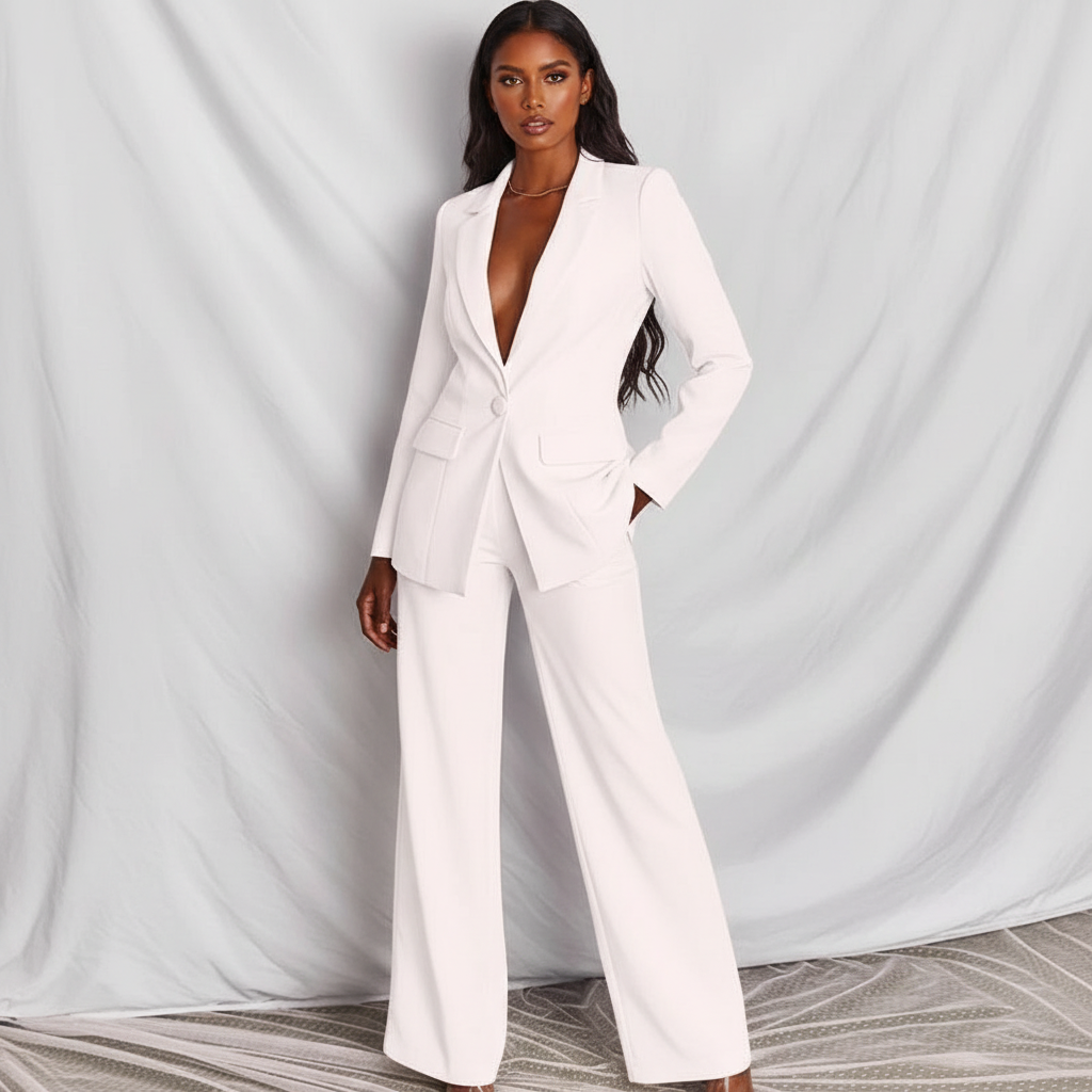 Stijlvol damespak met blazer en wide leg broek – Amélie