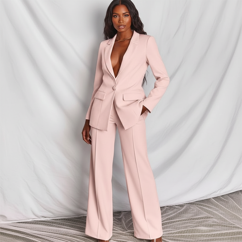 Stijlvol damespak met blazer en wide leg broek – Amélie