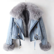 Stijlvol denim jack met faux fur kraag – Celeste