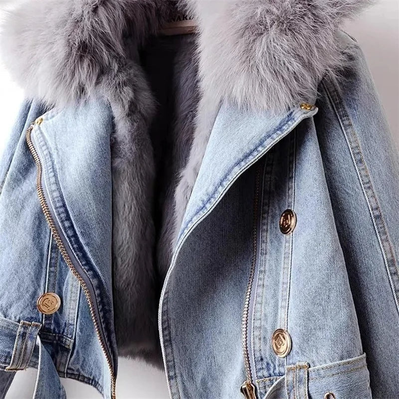 Stijlvol denim jack met faux fur kraag – Celeste