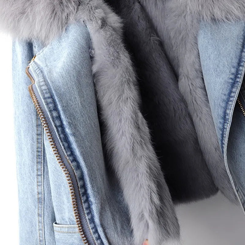 Stijlvol denim jack met faux fur kraag – Celeste