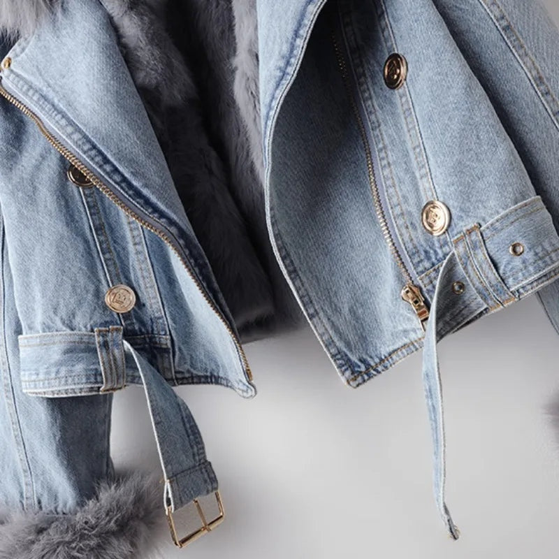 Stijlvol denim jack met faux fur kraag – Celeste