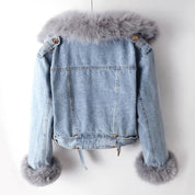 Stijlvol denim jack met faux fur kraag – Celeste