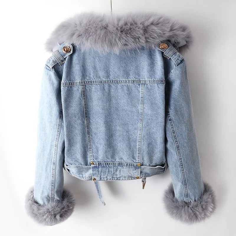 Stijlvol denim jack met faux fur kraag – Celeste