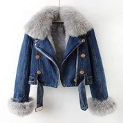 Stijlvol denim jack met faux fur kraag – Celeste