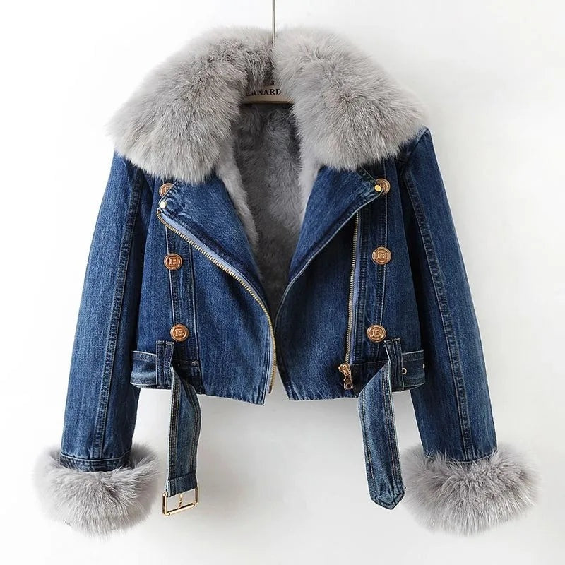 Stijlvol denim jack met faux fur kraag – Celeste