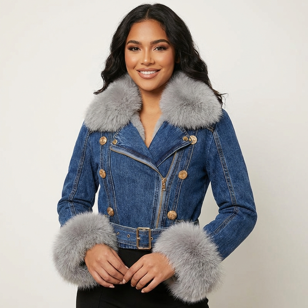 Stijlvol denim jack met faux fur kraag – Celeste