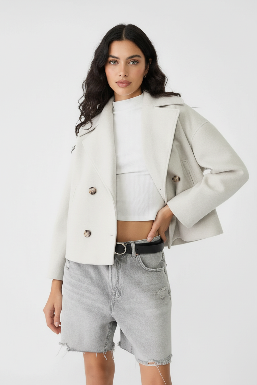 Stijlvolle korte damesjas met double-breasted design