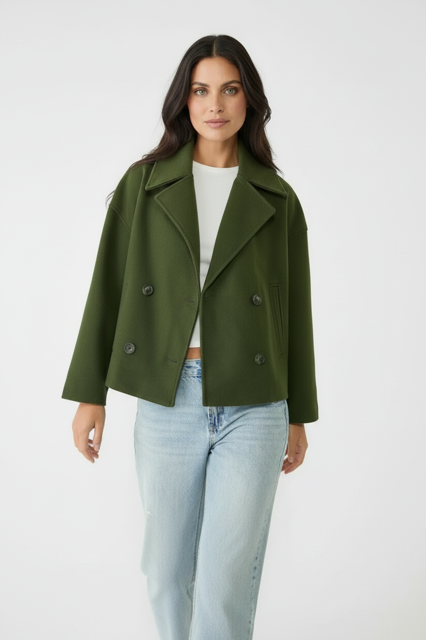 Stijlvolle korte damesjas met double-breasted design
