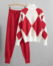 Stijlvolle argyle knit set dames – Elara