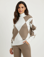 Stijlvolle argyle knit set dames – Elara