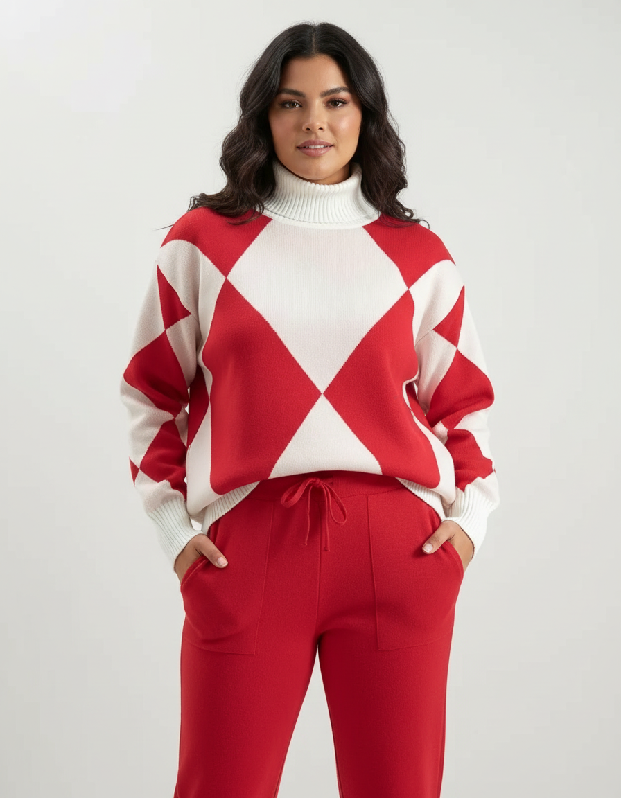 Stijlvolle argyle knit set dames – Elara