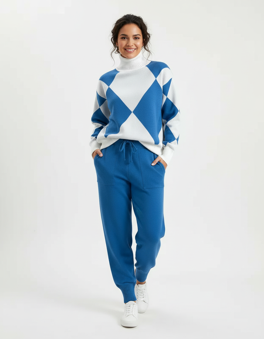 Stijlvolle argyle knit set dames – Elara
