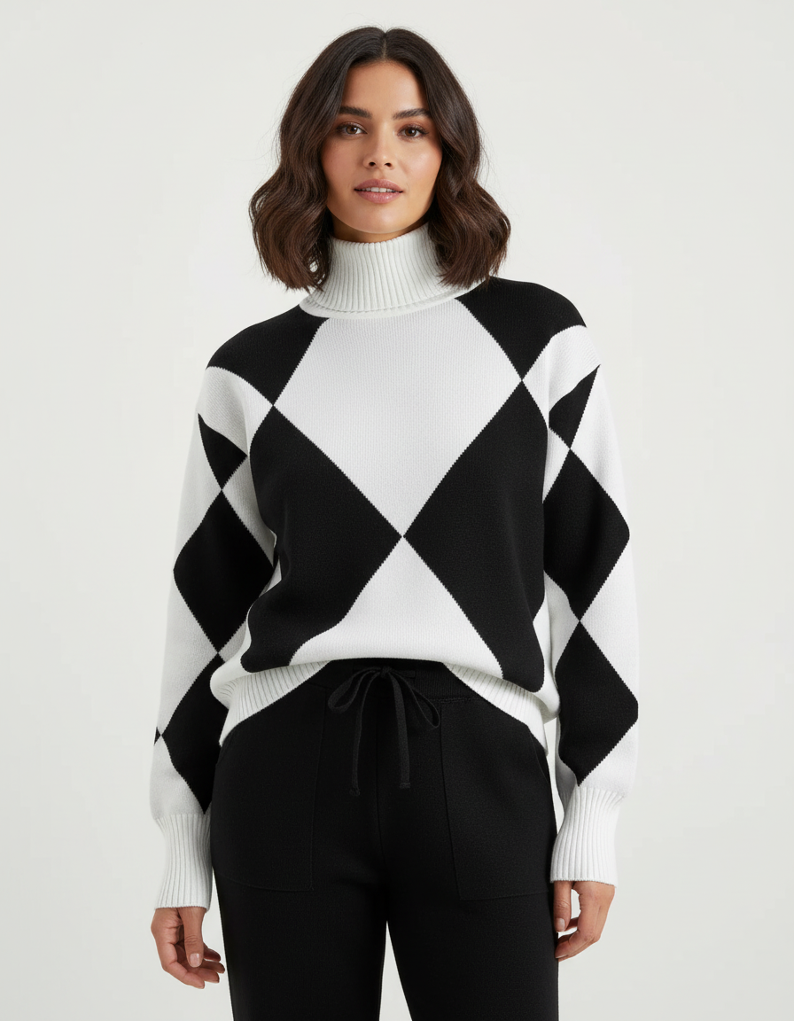 Stijlvolle argyle knit set dames – Elara