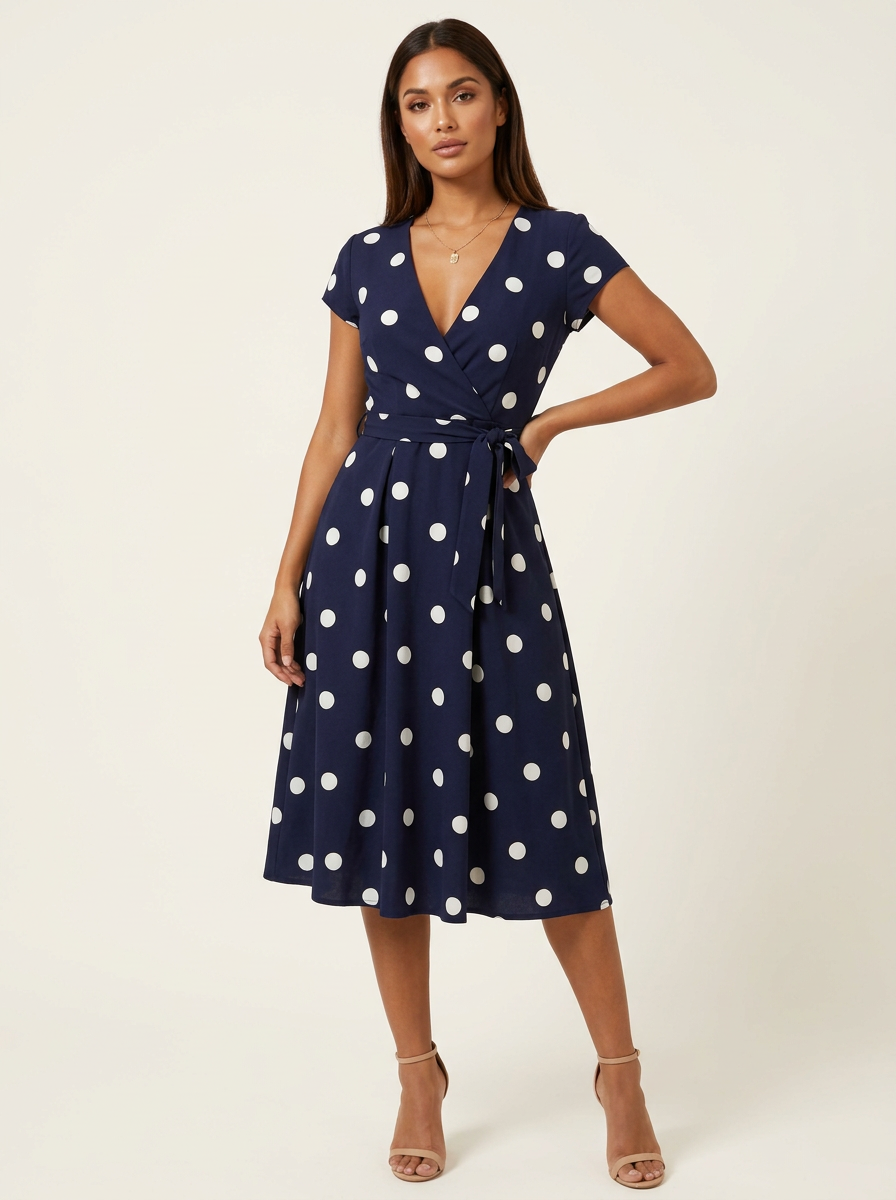 Stijlvolle dames polkadot wikkeljurk – Camille