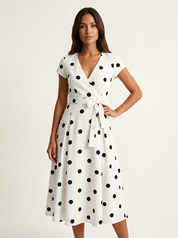 Stijlvolle dames polkadot wikkeljurk – Camille